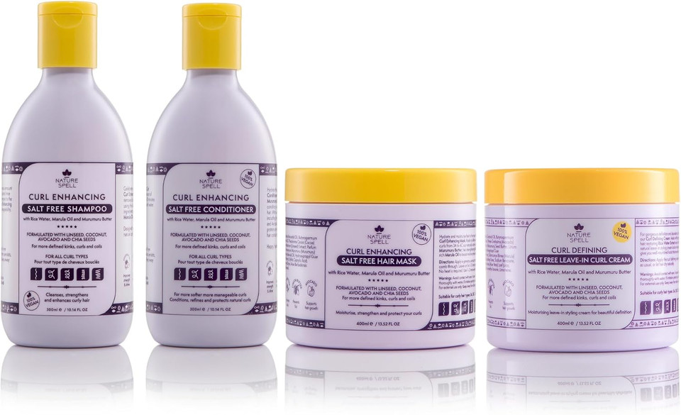 Nature Spell Curl Enhancing Haircare Collection, Includes Shampoo and Conditioner, Hair Mask & Leave-In Curl Cream, Nourishes & Strengthens Hair, 4 Products