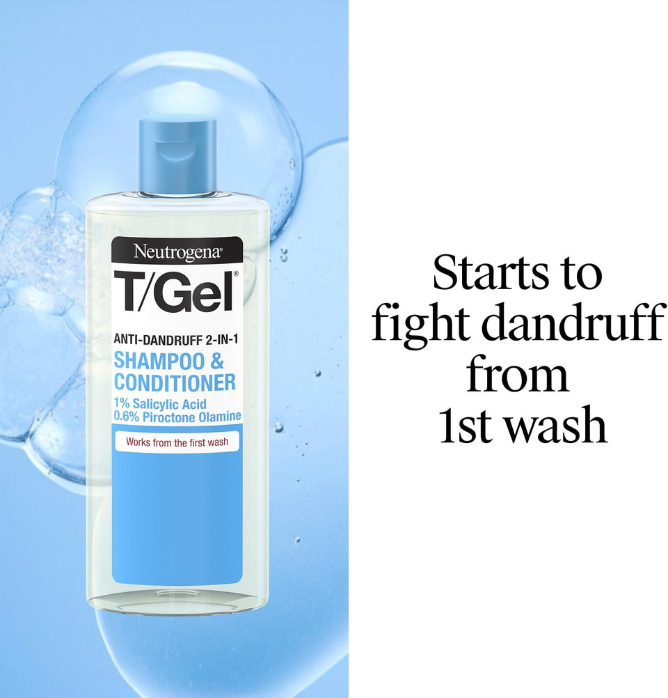 Neutrogena T/Gel 2 in 1 Anti-Dandruff Shampoo and Conditioner (1x 250ml), Shampoo and Conditioner to Help Fight Dandruff From First Wash, Haircare for Soft, Shiny Healthy-Looking Hair and Scalp