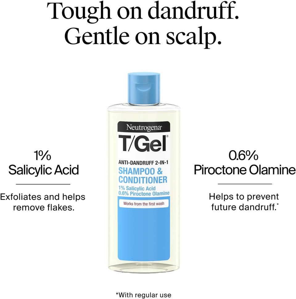 Neutrogena T/Gel 2 in 1 Anti-Dandruff Shampoo and Conditioner (1x 250ml), Shampoo and Conditioner to Help Fight Dandruff From First Wash, Haircare for Soft, Shiny Healthy-Looking Hair and Scalp