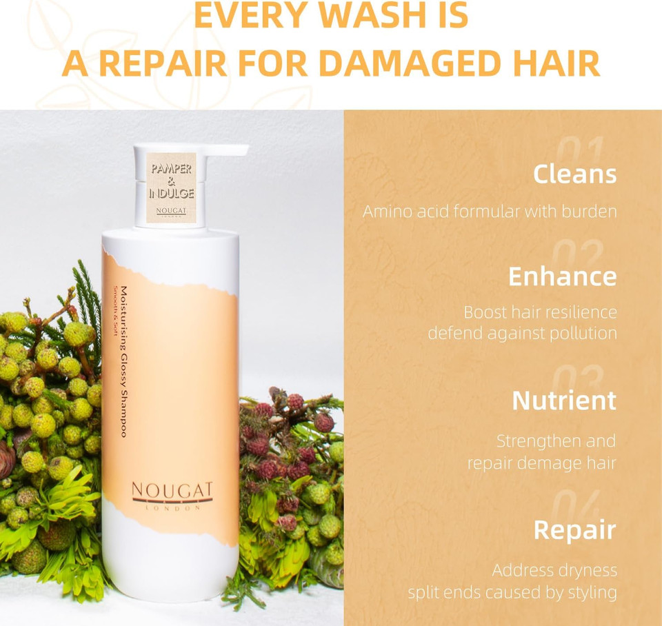 Nougat London Moisturising Glossy Shampoo, Deep Repair & Nourish with Amino Acid and Vitamins, for Dry and Damaged Hair, SLS & Paraben Free,Contains Inulin Prebiotic, Vitamin E, Olive Oil Nougat London Moisturising Glossy Shampoo, Deep Repair & Nourish with Amino Acid and Vitamins, for Dry and Damaged Hair, SLS & Paraben Free,Contains Inulin Prebiotic, Vitamin E, Olive Oil