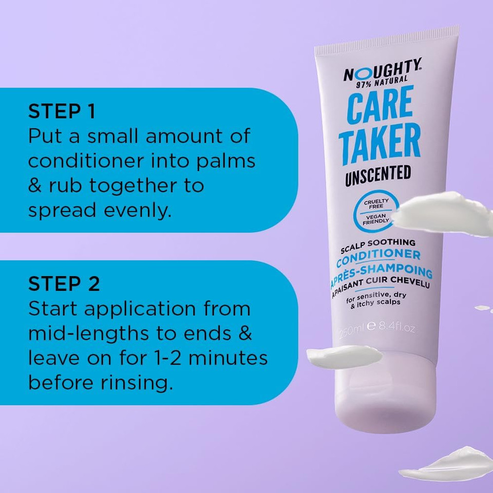 Noughty 97% Natural, Care Taker Fragrance Free Conditioner, Anti Irritant Scalp Soothing Hair Cleanser for Dandruff Prone Sensitive Scalps, Caring 97% Natural Sulphate Free Vegan Haircare 250ml