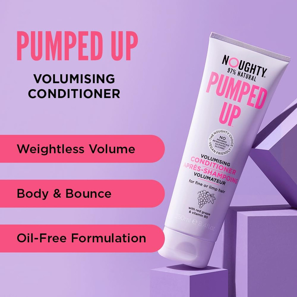 Noughty 97% Natural, Pumped Up Volumising Conditioner, 97% Natural Sulphate Free Vegan Haircare, for Fine or Limp Hair, with Red Grape and Vitamin B5 250ml