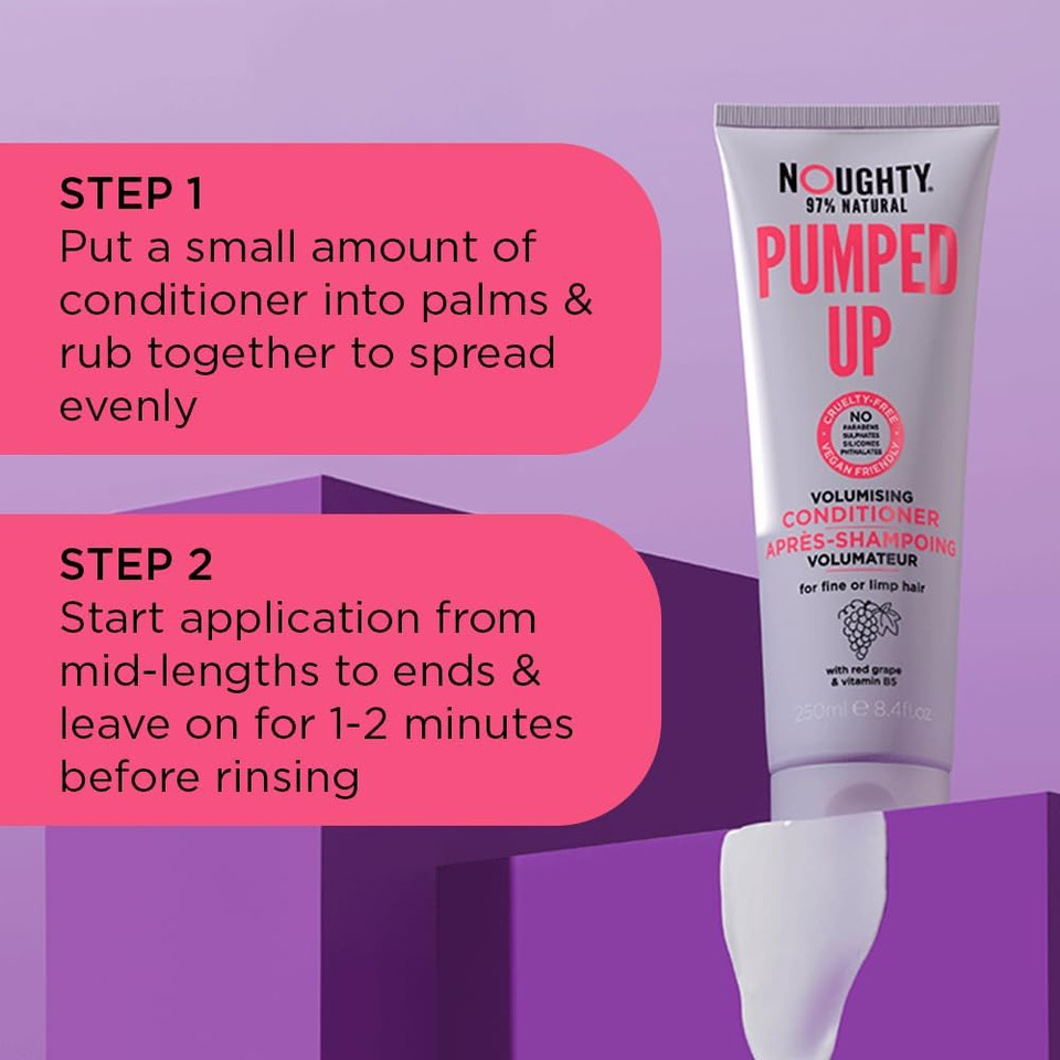Noughty 97% Natural, Pumped Up Volumising Conditioner, 97% Natural Sulphate Free Vegan Haircare, for Fine or Limp Hair, with Red Grape and Vitamin B5 250ml