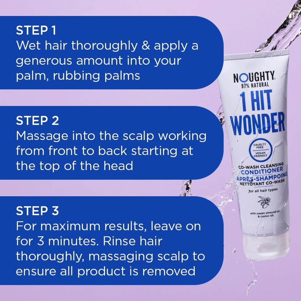 Noughty 1 Hit Wonder Cleansing Conditioner and Co-Wash with Sweet almond oil & castor oil, 97% Natural Sulphate Free Vegan Haircare, Non Foaming 2 in 1 Shampooing Conditioner (250ml)