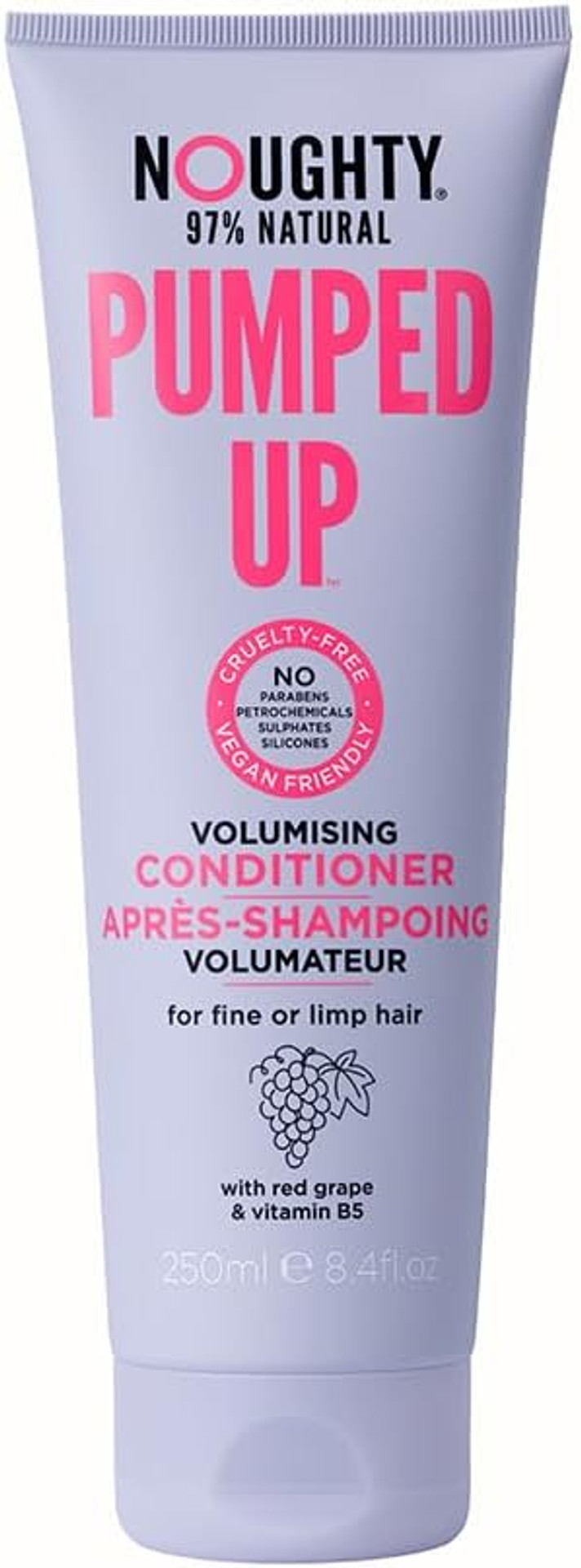 Noughty 97% Natural, Pumped Up Volumizing Shampoo, Sulphate Free Vegan Haircare, for Fine or Limp Hair, with Red Grape & Vitamin B5 250ml