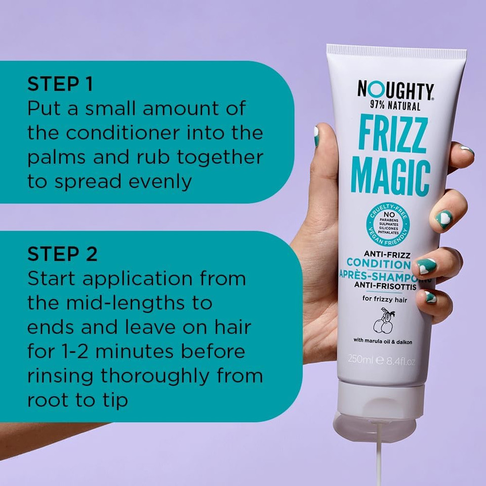 Noughty Frizz Magic Conditioner, Anti Frizz/Humidity Conditioning Formula for Frizzy, Curly & Wavy Hair, 97% Natural Sulphate Free Vegan Haircare for Smooth Control & Shine (250ml)