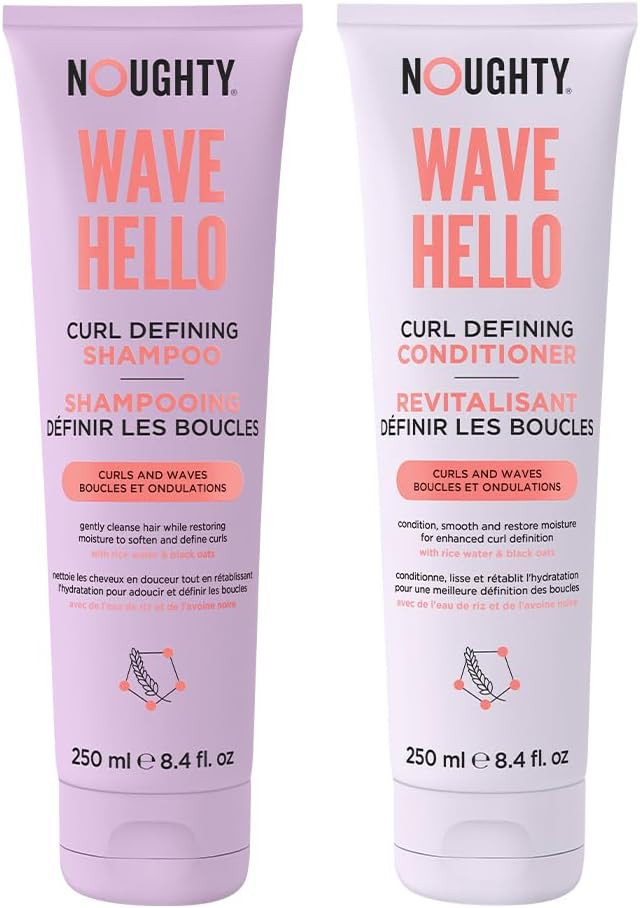 Noughty 97% Natural Wave Hello Shampoo and Conditioner Duo Curl Defining Sulphate Free Vegan Hair Care Set Vitamin Rich Formula for Curly & Wavy Hair, 250ml