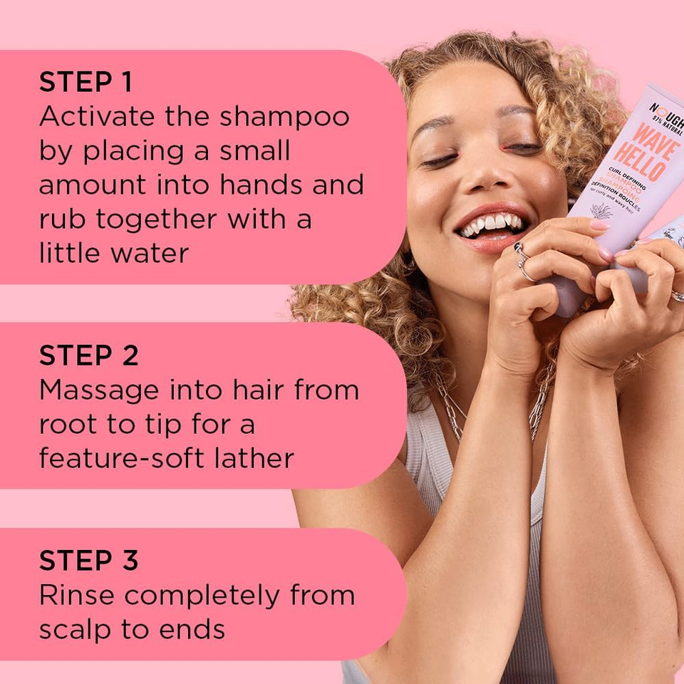 Noughty 97% Natural Wave Hello Shampoo and Conditioner Duo Curl Defining Sulphate Free Vegan Hair Care Set Vitamin Rich Formula for Curly & Wavy Hair, 250ml