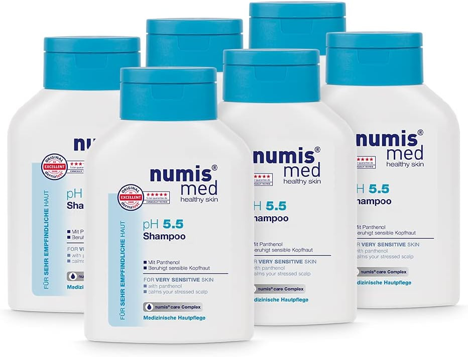 numis med Shampoo pH 5.5-6 Pack Skin Soothing Hair Shampoo for Very Sensitive & Sensitive Skin - Vegan Hair Care without Silicones, Parabens & Mineral Oil - Hair Shampoo (6 x 200 ml)