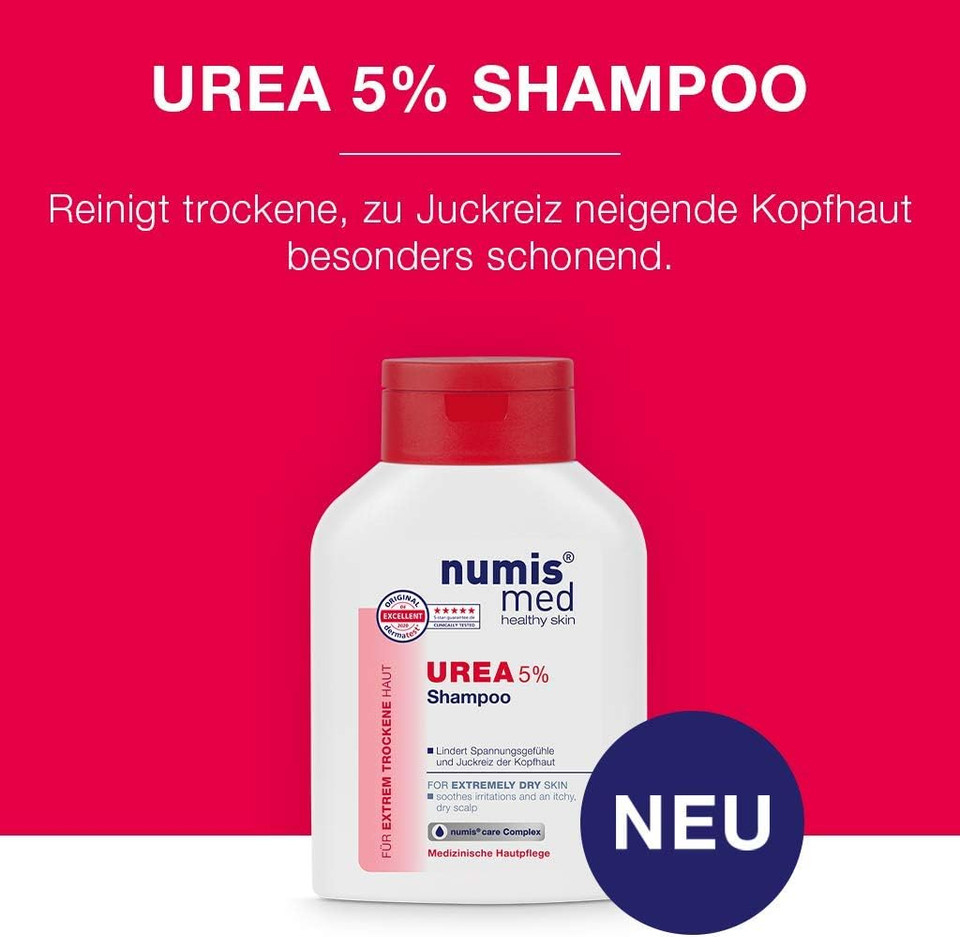 Numis Med Urea 5% Shampoo - Skin Soothing Hair Shampoo for Extremely Dry, Itchy-Prone Scalp - Vegan Hair Care Without Silicone, Parabens & Mineral Oil - 200 ml