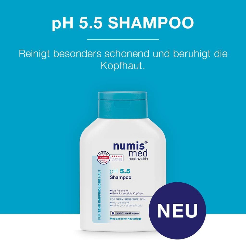 numis med Shampoo pH 5.5 - Skin Soothing Hair Shampoo for Very Sensitive & Sensitive Skin - Vegan Hair Care without Silicone, Parabens & Mineral Oil - Hair Shampoo (1 x 200 ml)