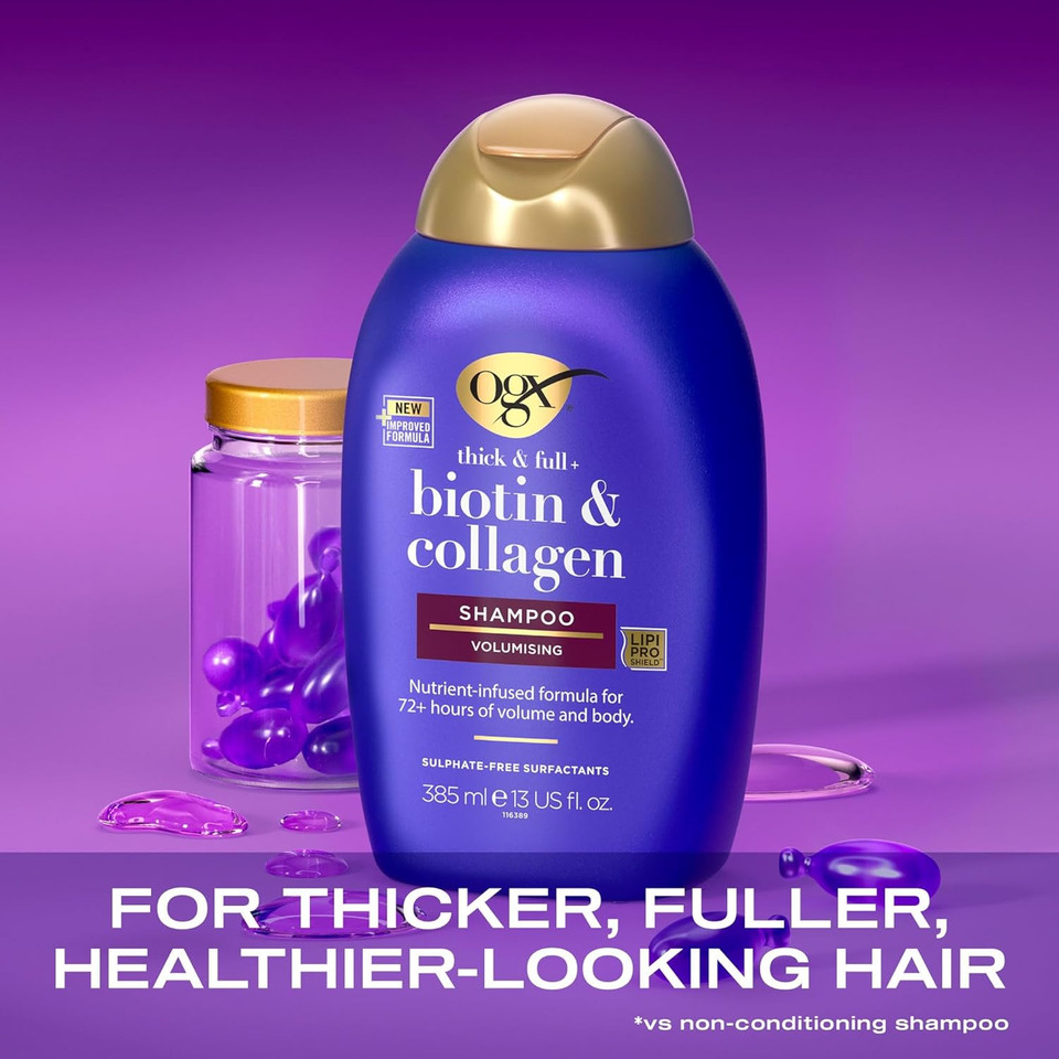OGX Biotin and Collagen Volumising Hair Conditioner, Thick and Full, with Vitamin B7 Biotin, and Collagen, for Thin Hair, Sulfate Free Surfactants, 385ml, packaging may vary