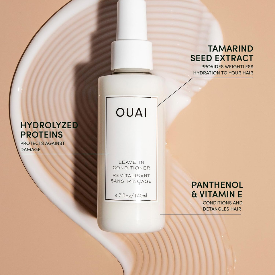 OUAI Leave In Conditioner & Heat Protectant Spray - Prime Hair for Style, Smooth Flyaways, Add Shine and Use as Detangling Spray - No Parabens, Sulfates or Phthalates -140ml