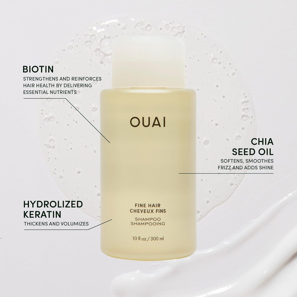 OUAI Thick Shampoo - Moisturizing Shampoo with Keratin, Marshmallow Root, Shea Butter & Avocado Oil for Thick Hair - Strengthens & Hydrates Strands - Paraben, Phthalate, Sulfate Free Shampoo - 300ml