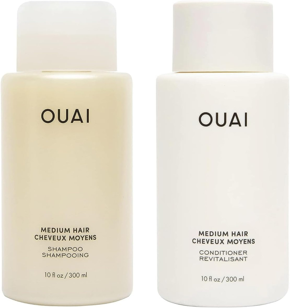 OUAI Thick Shampoo + Conditioner Set - Fight Frizz and Nourish Dry, Thick Hair with Keratin, Marshmallow Root, Shea Butter & Avocado Oil - Free of Parabens, Sulfates & Phthalates - 300 ml Each