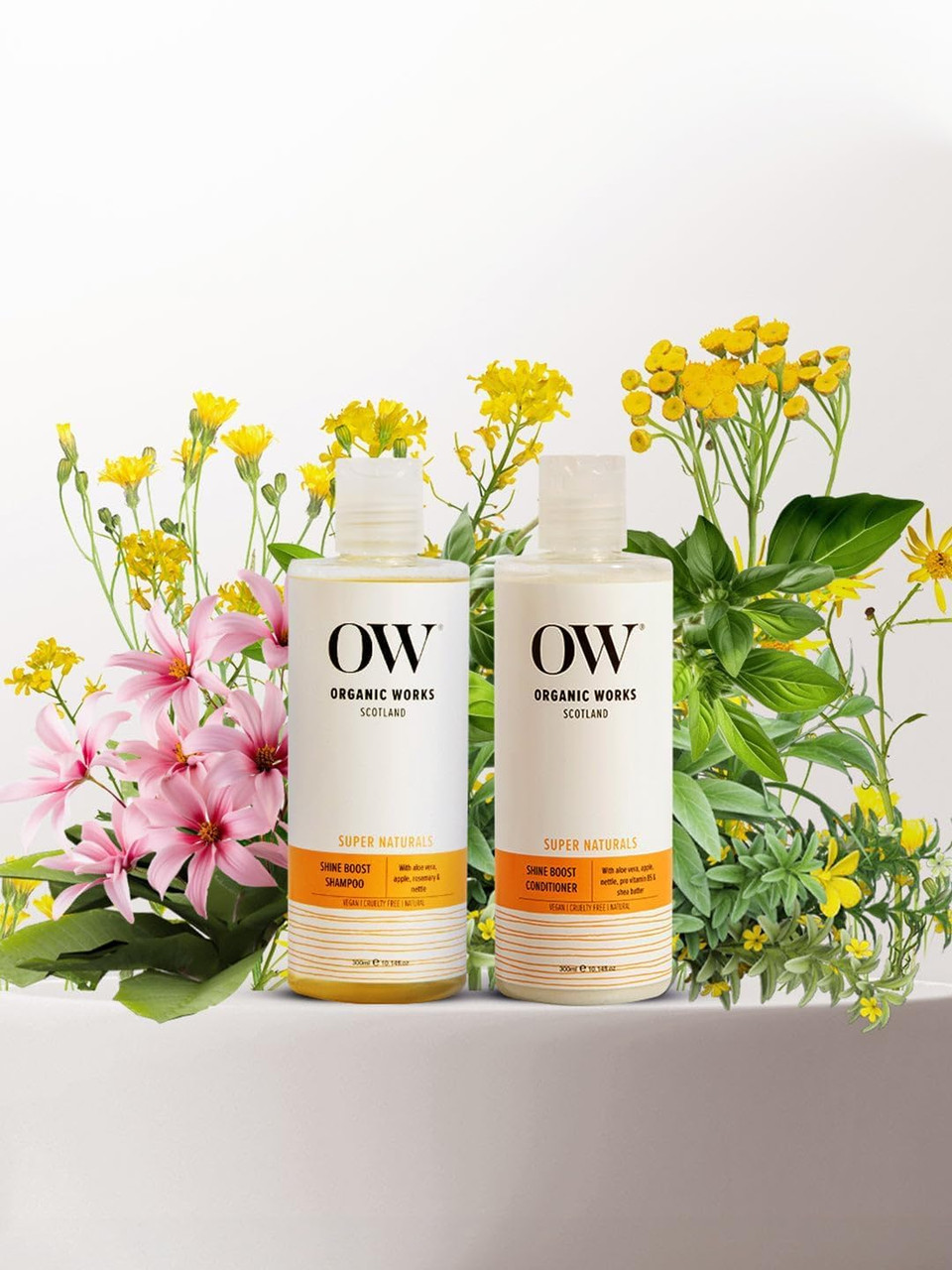 Organic Works Shine Boost Shampoo and Conditioner Combo Set  With Aloe Vera, Nettle, Rosemary & Shea Butter  99.99% Natural, 20.23% Organic 100% Vegan & Cruelty-Free Haircare  For All Hair Types