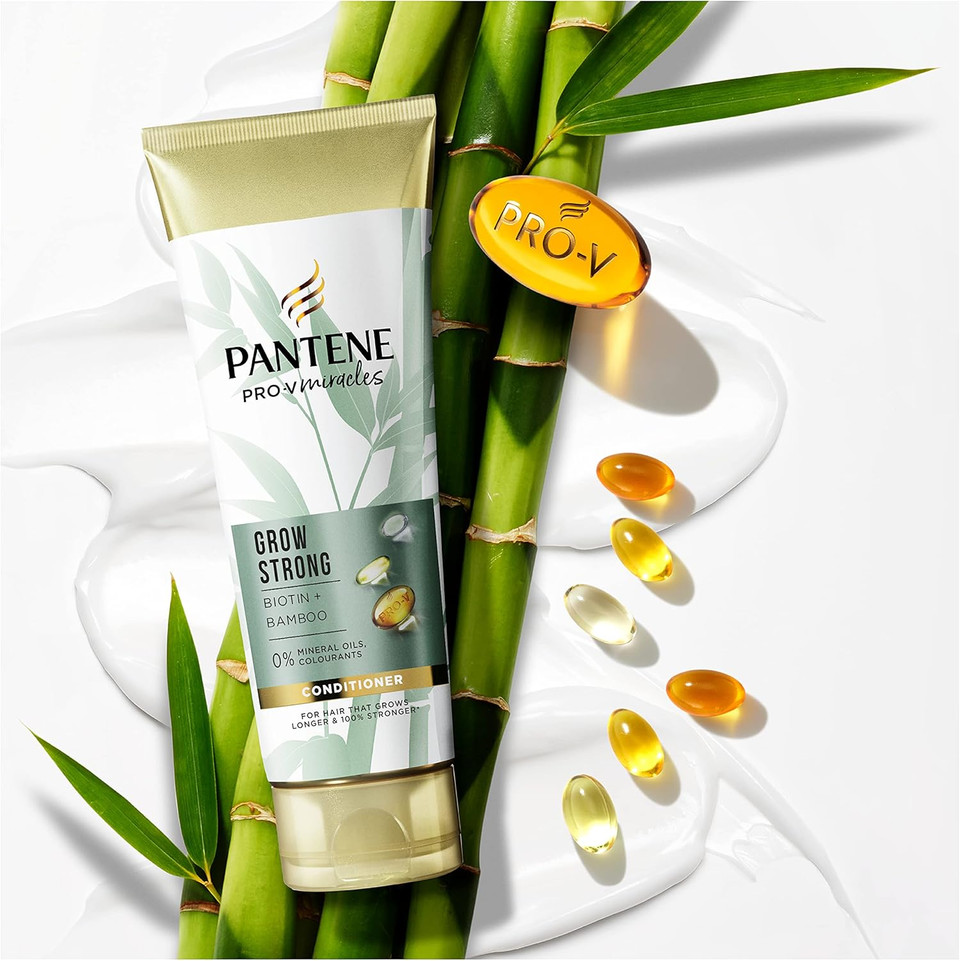 Pantene Grow Strong Shampoo And Conditioner Set + Leave-In Scalp Treatment With Caffeine Creates Optimal Environment For Hair Growth, With Bamboo & Biotin, Shampoo, Conditioner & Treatment