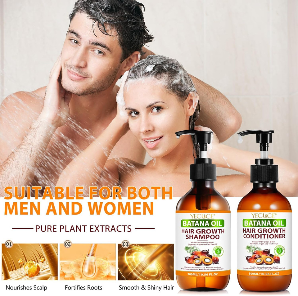 Batana Oil Shampoo and Conditioner Set - Organic Conditioning Shampoo For Strengthening and Volumizing Fine and Thinning Hair, Hair Loss Shampoo for Thickening Hair for Women and Men