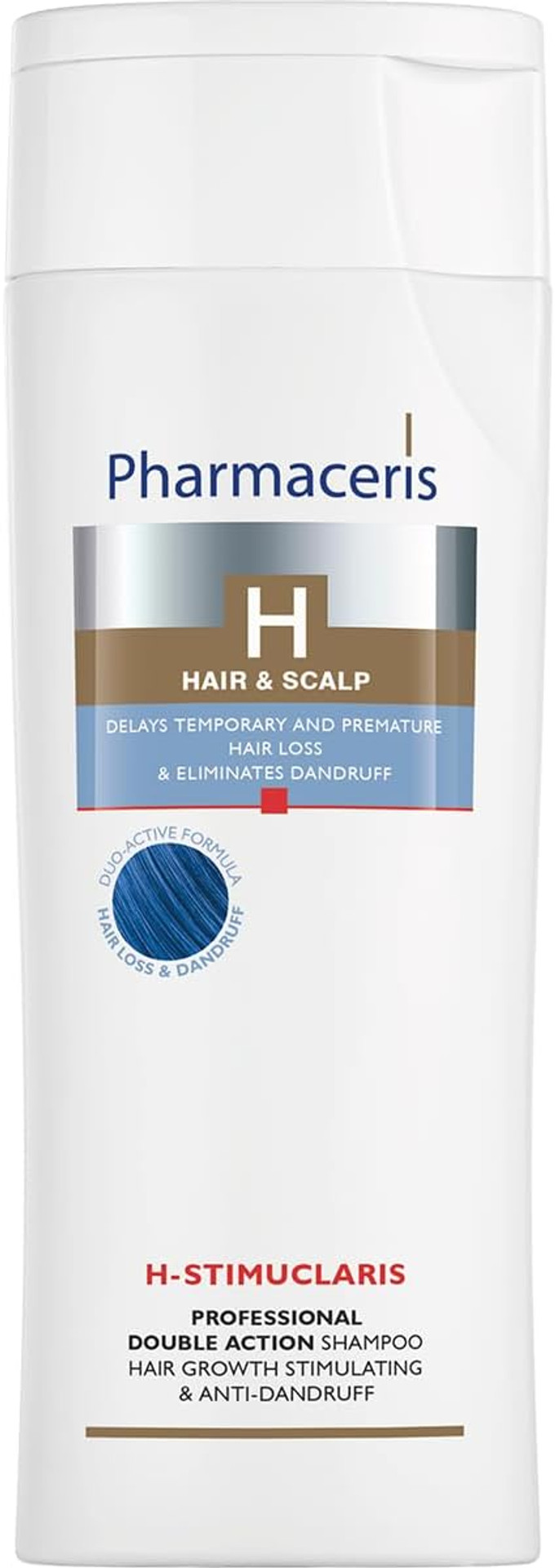 Pharmaceris H Stimuclaris, Double Action Shampoo, Hair Growth Stimulating and Anti-Dandruff Shampoo, Against Greasy Hair, Women and Men Hair Care - 250 ml