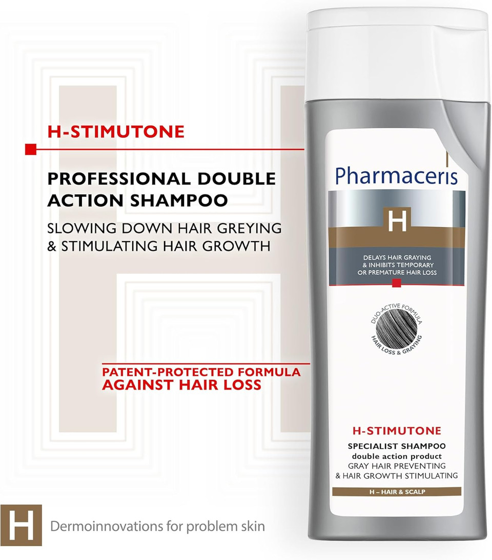 Pharmaceris H Stimutone, Double Action Shampoo, Hair Growth Stimulating Shampoo, D-Panthenol, Caffeine, Women and Men Hair Care - 250 ml