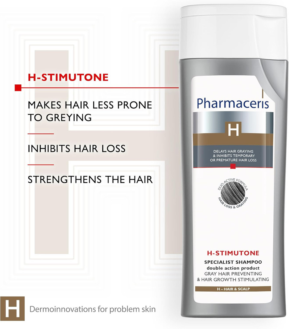 Pharmaceris H Stimutone, Double Action Shampoo, Hair Growth Stimulating Shampoo, D-Panthenol, Caffeine, Women and Men Hair Care - 250 ml
