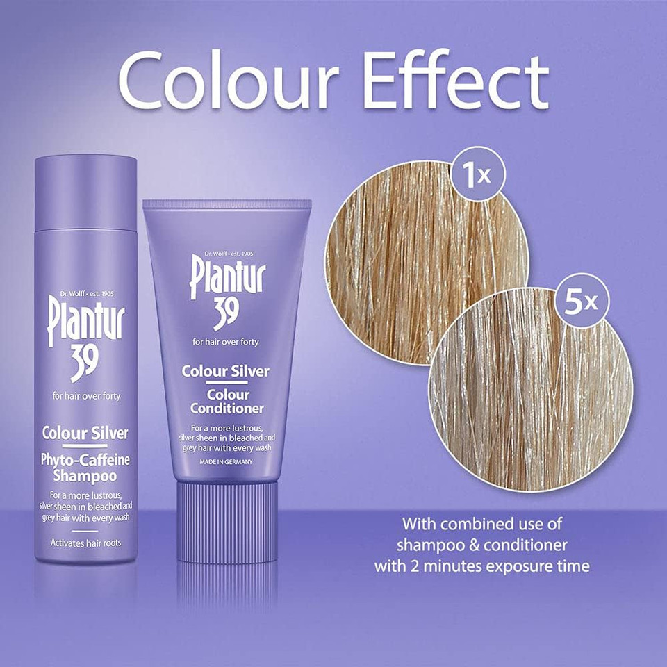 Plantur 39 Purple Shampoo and Conditioner Set | Enhanced Silver Sheen for Bleached and Grey Hair | Prevents and Reduces Hair Loss and Supports Hair Growth | 1x Shampoo 250ml | 1x Conditioner 150ml