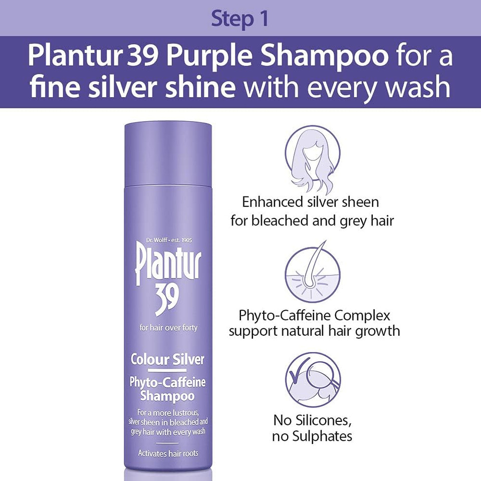 Plantur 39 Purple Shampoo and Conditioner Set | Enhanced Silver Sheen for Bleached and Grey Hair | Prevents and Reduces Hair Loss and Supports Hair Growth | 1x Shampoo 250ml | 1x Conditioner 150ml