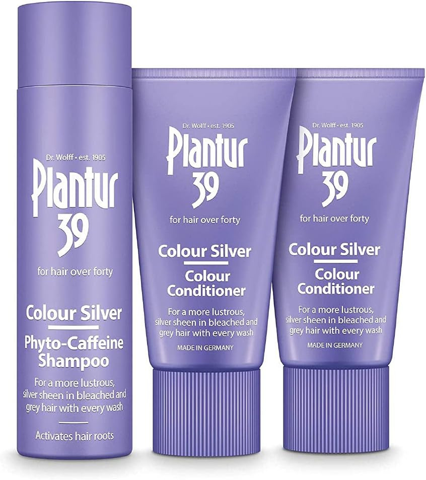 Plantur 39 Purple Shampoo and Conditioner Set | Enhanced Silver Sheen for Bleached and Grey Hair | Prevents and Reduces Hair Loss and Supports Hair Growth | 1x Shampoo 250ml | 2x Conditioner 150ml