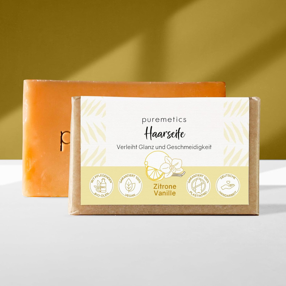 puremetics Hair Soap 'Lemon Vanilla' | Solid Shampoo | Natural Organic Soap Hair