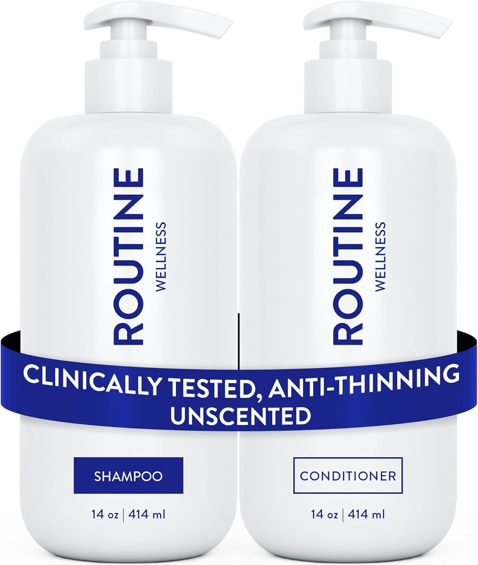 Routine Wellness Anti-Thinning Shampoo and Conditioner Set for Thinning Hair - Biotin DHT Blocker Women & Men - Color Safe Shampoo for Hair Loss & Healthier Growth - Rose Hips (Pack of 2)