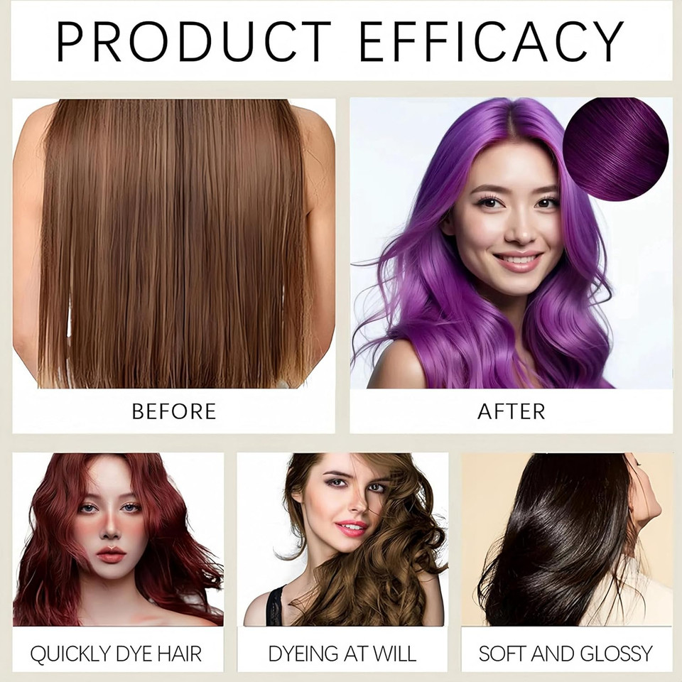 Instant Colour Shampoo,Hair Color Shampoo,Hair Dye Shamp/oo 3 in 1,Gentle Formula for Gray Ha/ir Coverage,Easy to Use,Plant-Based Instant Dye,Long-Lasting,Herbal Ingredients,Quick and Easy,Purple