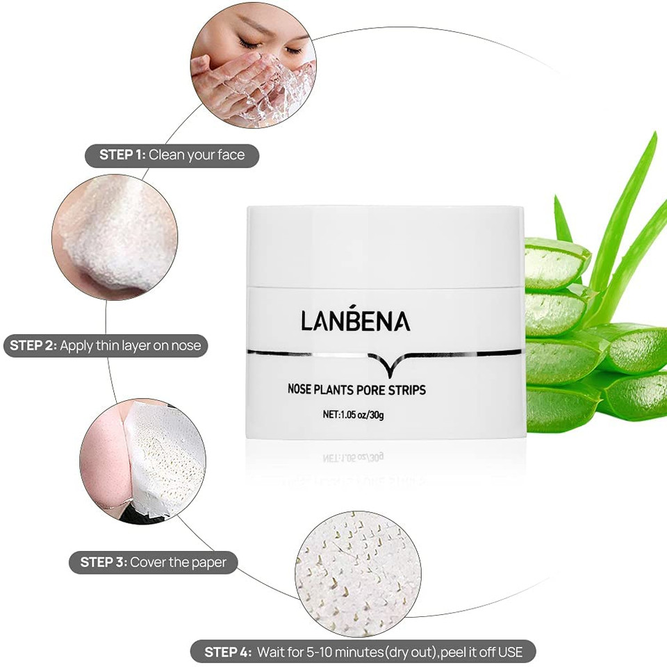 Lanbena Nose Plants Pore Strips, Blackhead Remover Mask & 60Pcs Nose Strips Deep Cleansing Peel Off Mask Black Heads Remover From Face(1.05 Ounce)