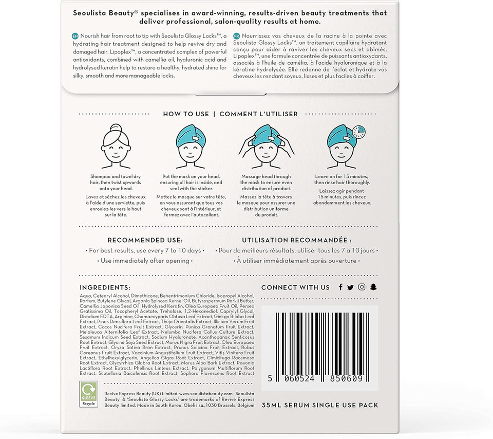 Seoulista Beauty Glossy Locks Hair Mask | Nourish your hair and scalp | Approved by hair care professionals | Restoring damaged hair back |