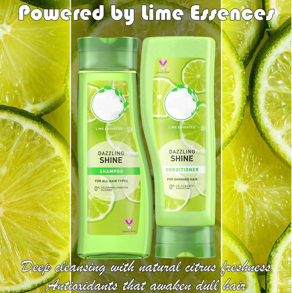 Herbal Essence Dazzling Shine Shampoo & Conditioner Bundle (2 x 400 ml)  Shine-Enhancing Hair Care for Dull or Damaged Hair  Silicone-Free, Cruelty-Free Formula with Natural Lime Essence