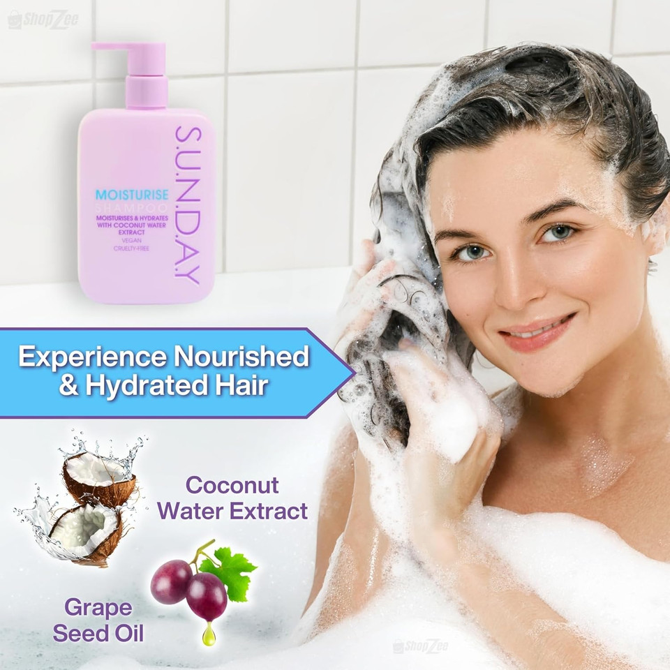 Sunday Smooth Shampoo & Conditioner Bundle with Argan Oil Extract (350ml each) | Vegan, Cruelty-Free | Frizz Control & Shine | Includes ShopZee Haircare eBook (Smooth Set)