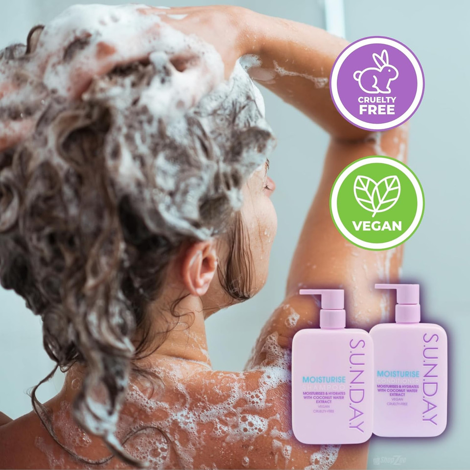 Sunday Smooth Shampoo & Conditioner Bundle with Argan Oil Extract (350ml each) | Vegan, Cruelty-Free | Frizz Control & Shine | Includes ShopZee Haircare eBook (Smooth Set)