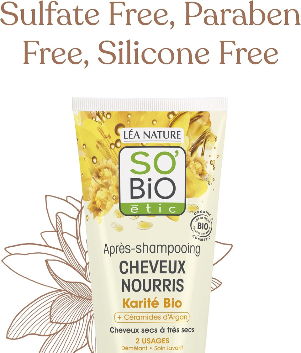 SO'BiO étic Shea and Argan Ceramides Cosmebio Nourished Hair Conditioner, 200 ml