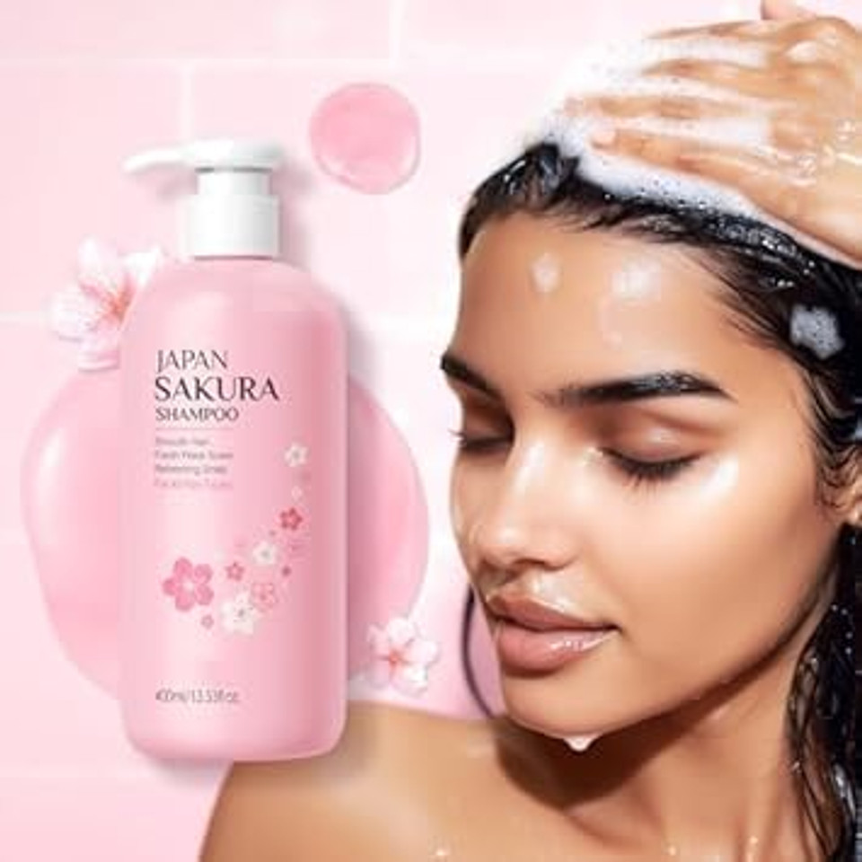 Japanese Sakura Shampoo, 14.10oz Clarifying,Hydrating and Thickening Hair Care - Repairs, Shine, Strengthens Volumizing Vegan Shampoo for Dry Damaged Hair Care & Scalp Exfoliation, Pink