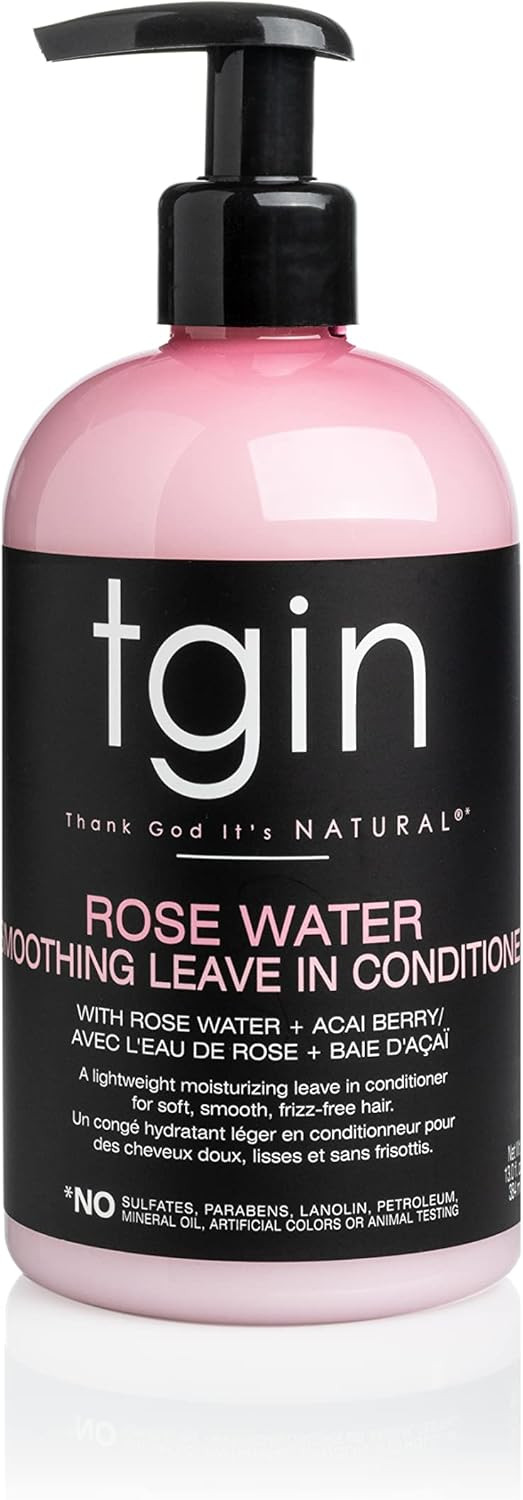 tgin Rose Water Smoothing Leave-In Conditioner for Natural Hair - Protective Styles - Curls - Waves - Detangler - Great for low porosity hair - Fine hair