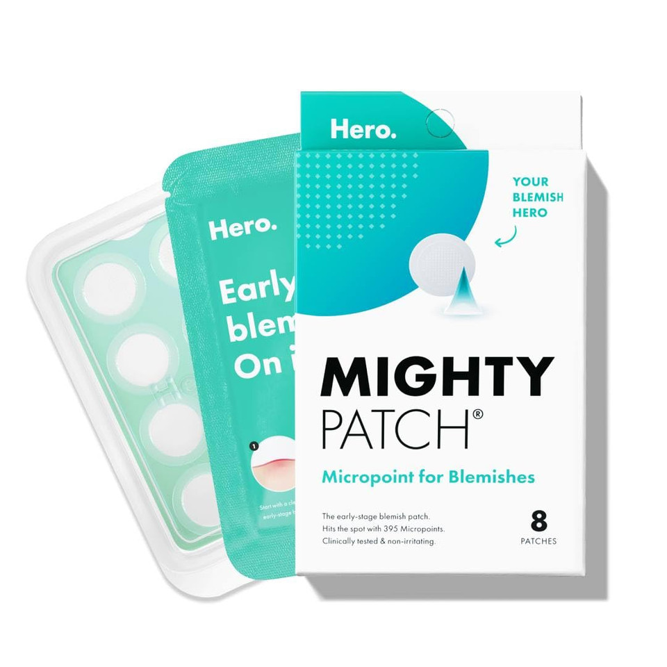 Mighty Patch Micropointã¢Â For Blemishes From Hero Cosmetics - Hydrocolloid Acne Spot Treatment Patch For Early Stage Zits And Hidden Pimples, 395 Proprietary Micropoints (8 Patches)8 Count (Pack Of 1)