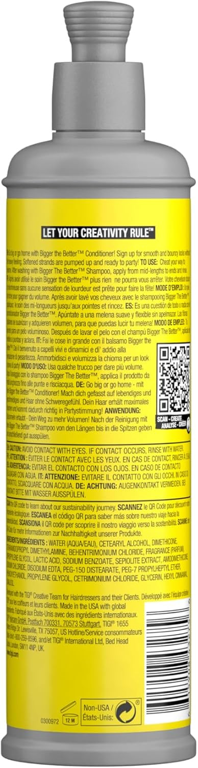 Bed Head by TIGI - Bigger The Better Hair Volume Conditioner - Ideal for Fine Hair - 300 ml