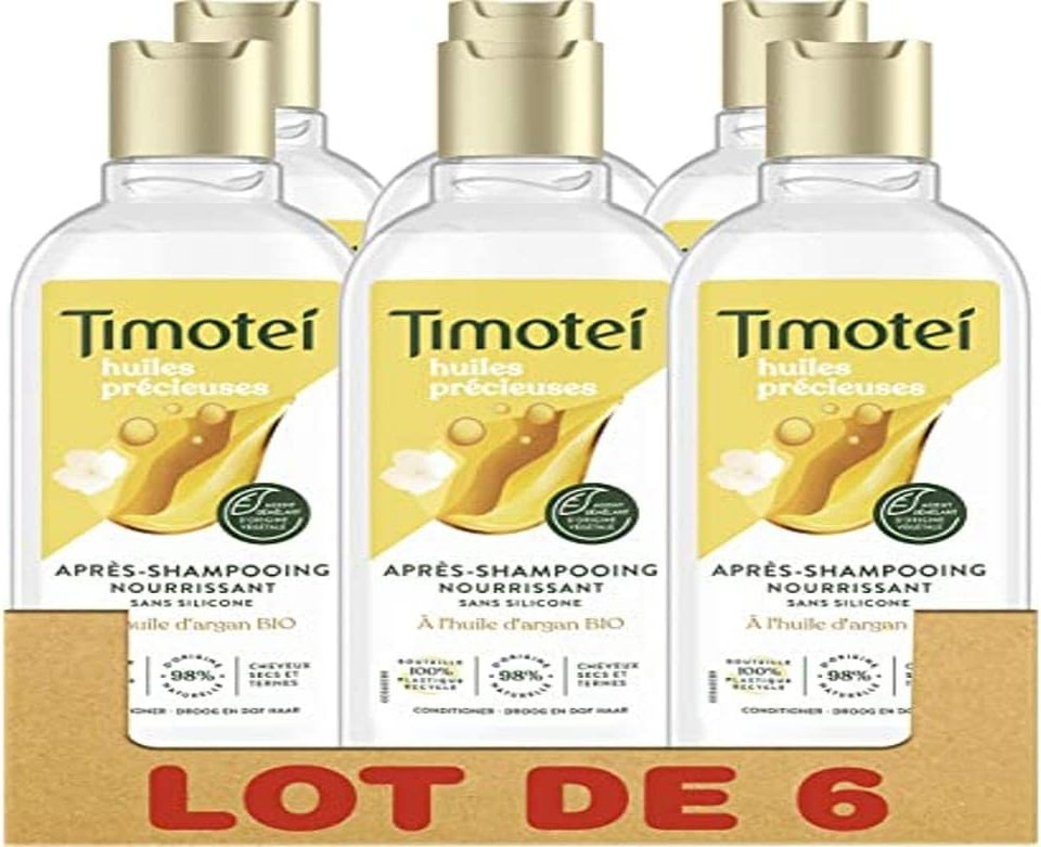 Timotei Women's Nourishing Conditioner Precious Organic Argan Oils and Jasmine Flower for Dry and Dull Hair, Silicone Free - Pack of 6 x 300 ml