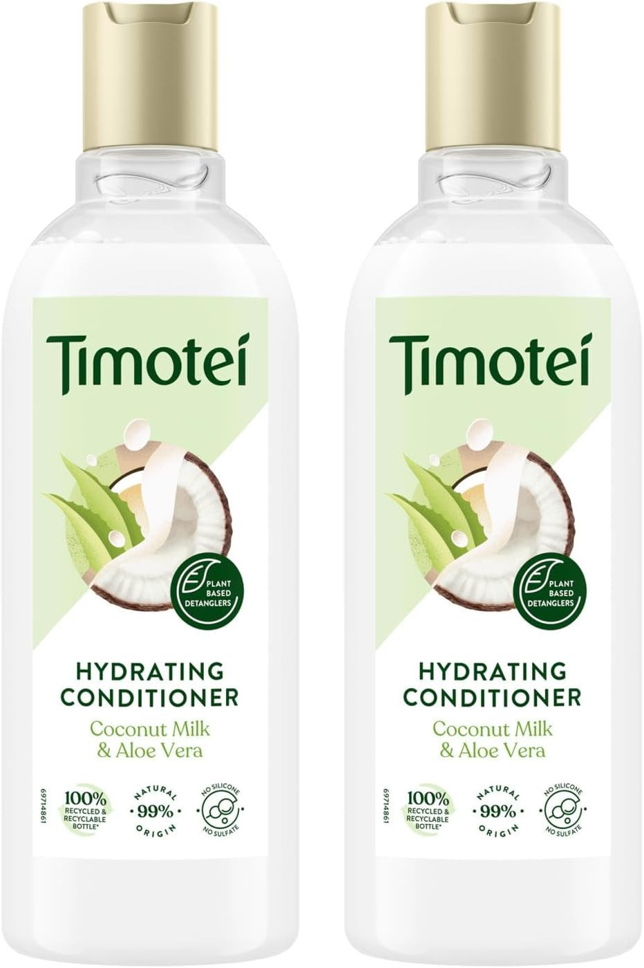 Timotei Hydrating Conditioner Silicon-Free Made from Natural Herbal Ingredients and Plant Based Detanglers Suitable for All Types of Hair 300ml, 2 Pack