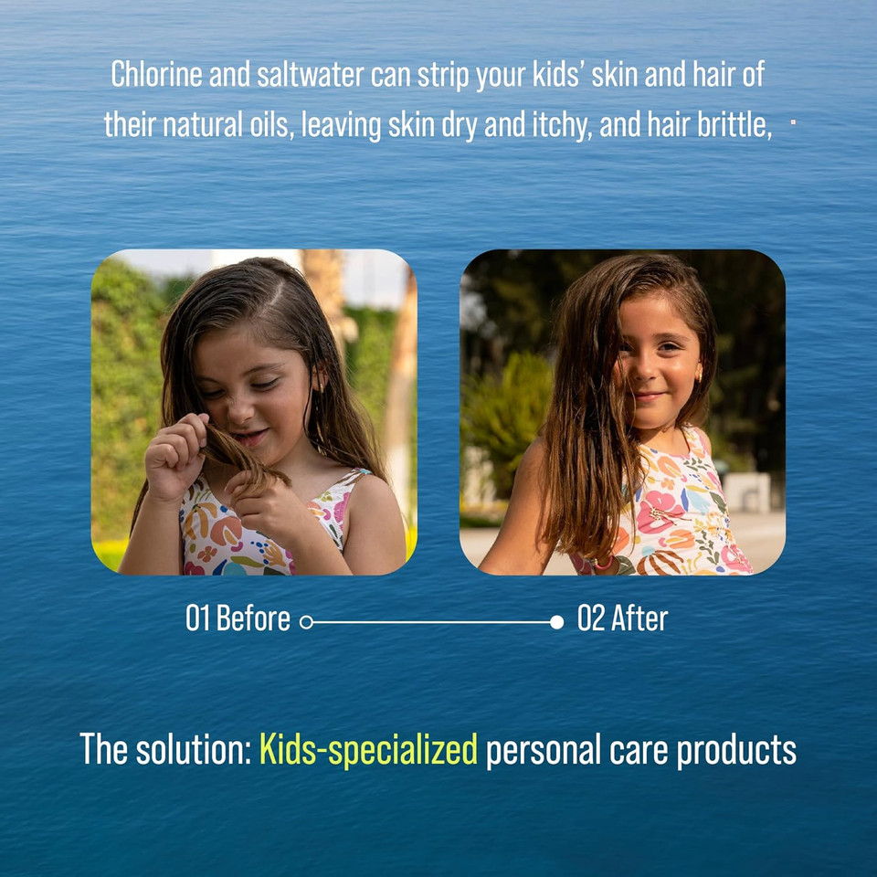 Essential Swim Care Kit - 3-in-1 Shampoo and Conditioner for Kids, Chlorine Swimmers Shampoo, Leave-In Conditioner, Pool Essentials, Ultimate Swimming Hair Care