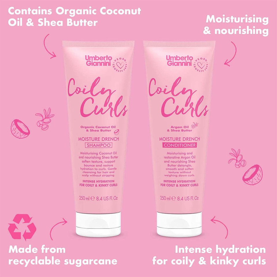 Umberto Giannini Coily Curls Shampoo, Vegan & Cruelty Free Moisturizing Shampoo for Curly Hair, 250 ml (1-pack)