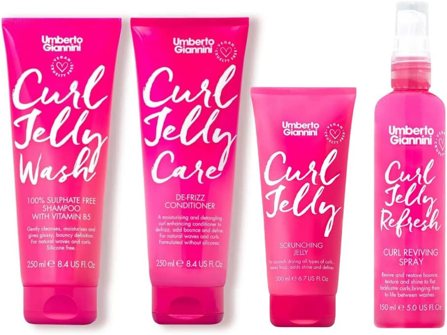 Umberto Giannini Curl Jelly Kit - Curl Scrunching Jelly, Curl Wash Shampoo, Curl Care Conditioner & Curl Jelly Refresh Styling Spray - Vegan & Cruelty Free Hair Wash and Style Kit