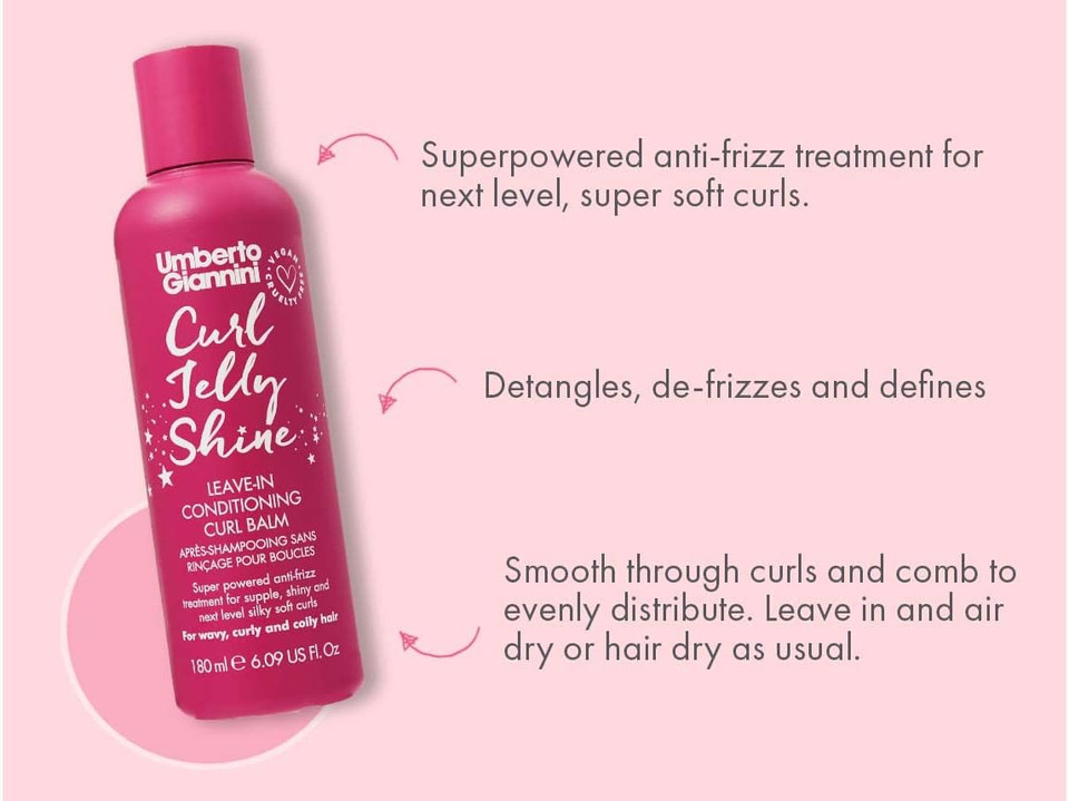Umberto Giannini Curl Jelly Shine Moisturising Leave-In Conditioner for Curls Waves and Coils - Vegan Curl Heat Protectant and Curl Primer 180ml (1 pack) Umberto Giannini Curl Jelly Shine Moisturising Leave-In Conditioner for Curls Waves and Coils - Vegan Curl Heat Protectant and Curl Primer 180ml (1 pack)