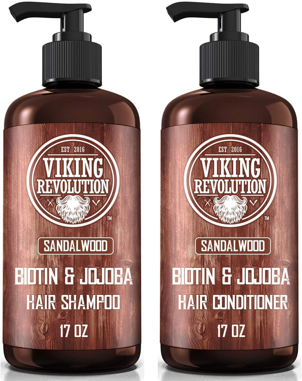 Viking Revolution - Mens Shampoo And Conditioner - 2 x 500 ml - Natural Shampoos with Jojoba Oil and Biotin - Sandalwood Shampoo Men