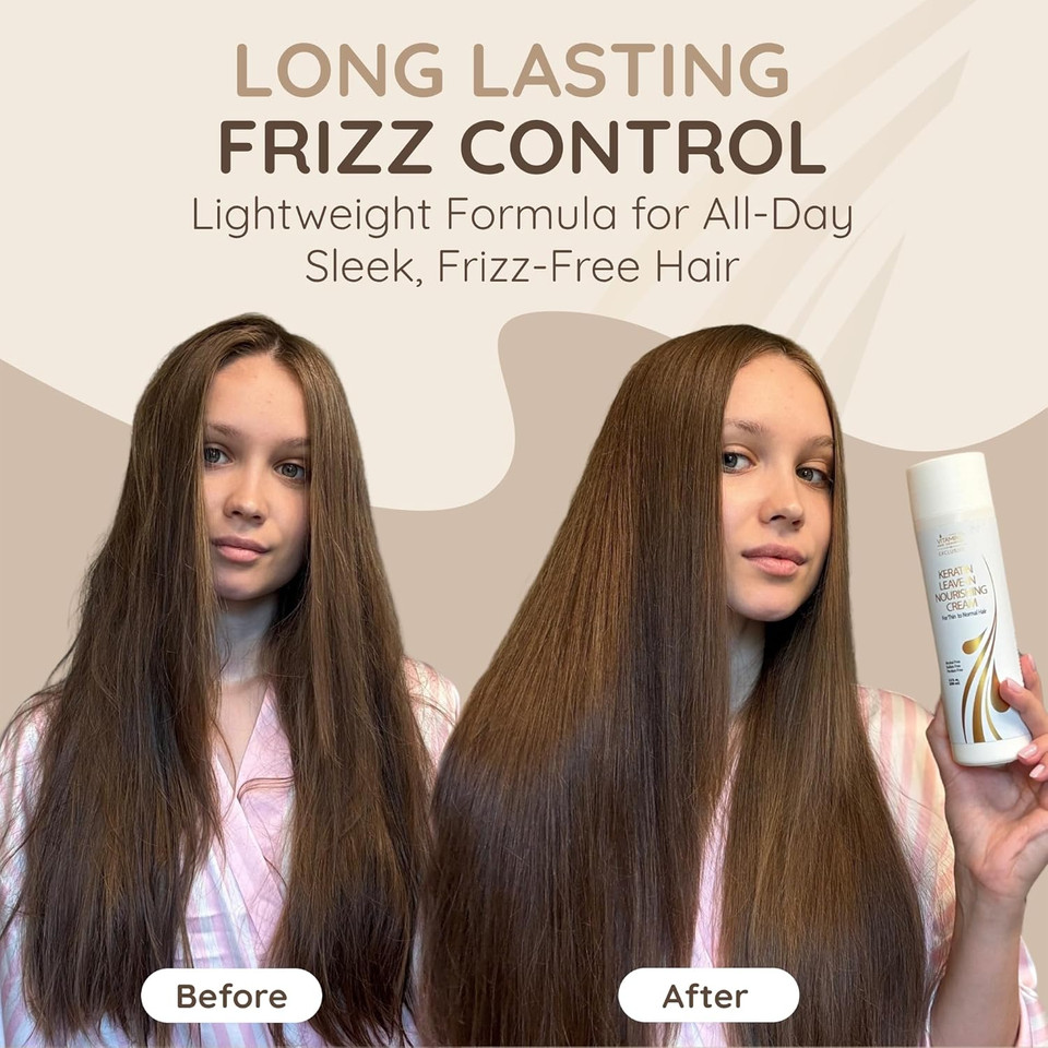 Vitamins Keratin Leave In Conditioner Moisturiser - Thin to Normal Hair Care Moisturising Hydrating Anti Frizz Detangler Cream for Dry Damaged Curly Hair