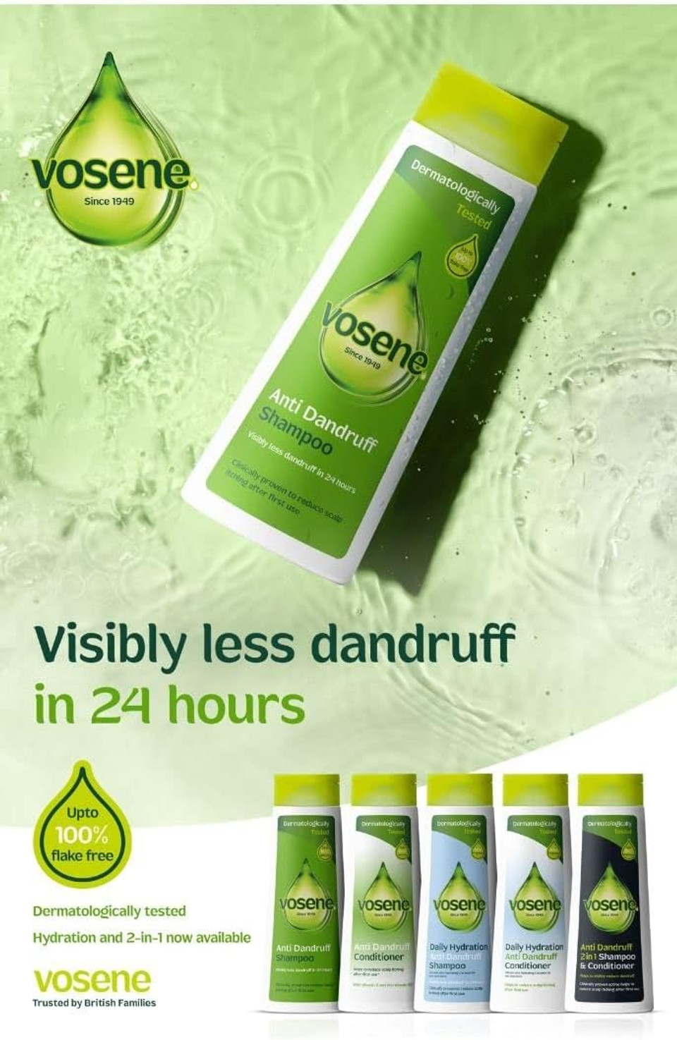 Vosene Anti Dandruff Original Conditioner, enriched with Vitamin E and ProVitamin B5. Up to 100% flake free. 300ml (Pack of 2)